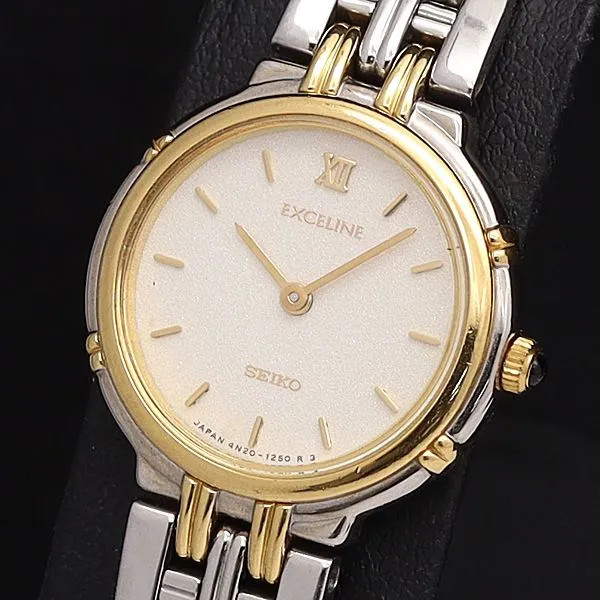 Seiko QZ 4N20-0730 Exceline White Dial Round Roman Numerals Ladies Watch KYM