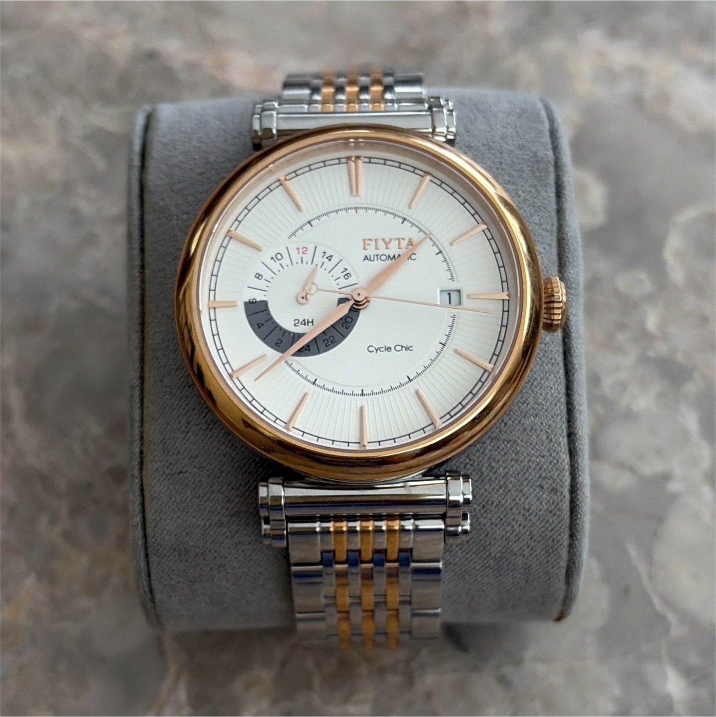 FIYTA Cycle Chic Automatic 41.5mm Two-Tone Watch Date 50m Box Manual