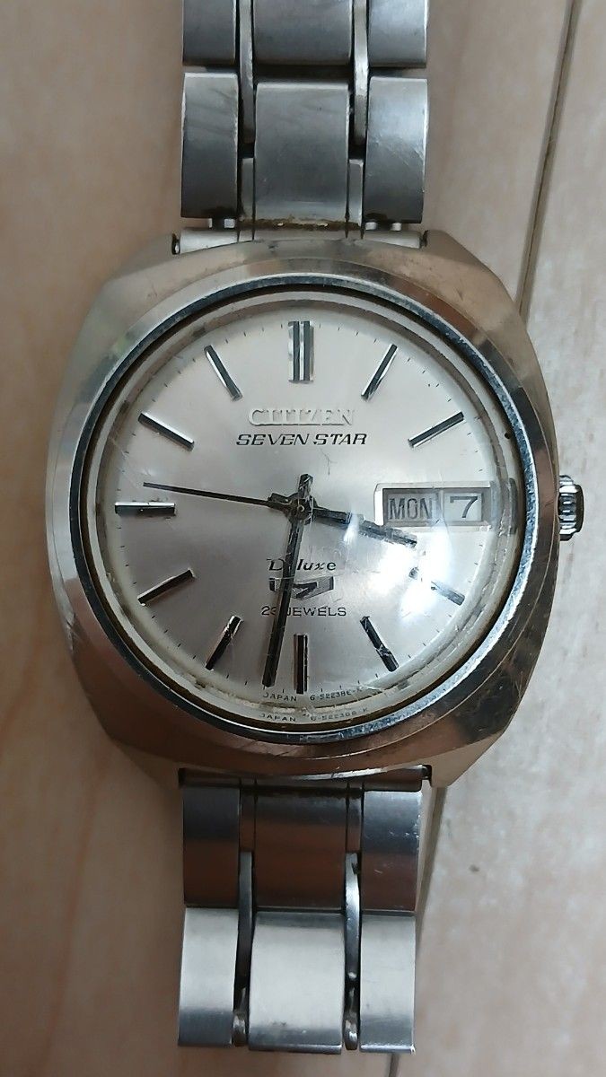 Citizen Seven Star Deluxe 4-520238 Automatic 25 Jewels Day-Date Silver Dial SS