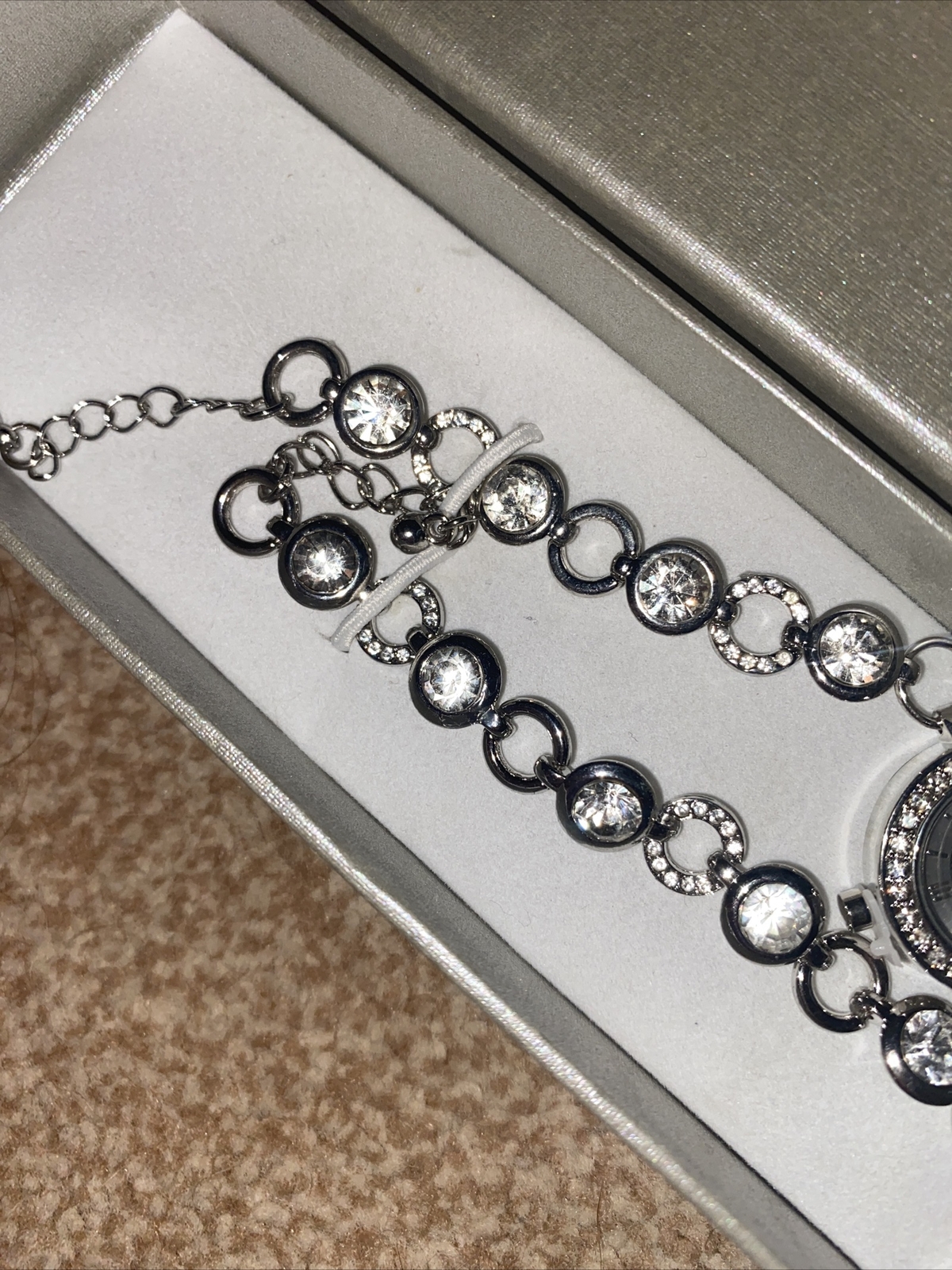 WATCH AND BRACELET SET DIAMONTE SILVER TONE DRESSY FORMAL PARTY BRAND NEW IN BOX