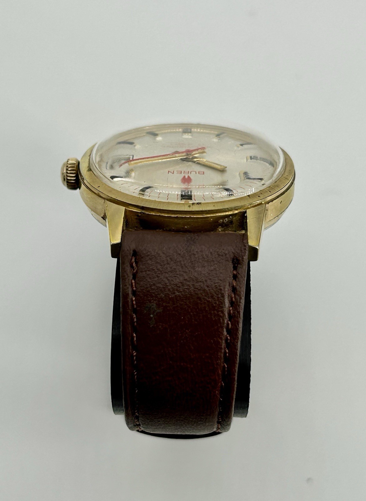 Vintage Buren Automatic 25 Jewel Date 34mm Swiss Gold Plated Original Dial Runs