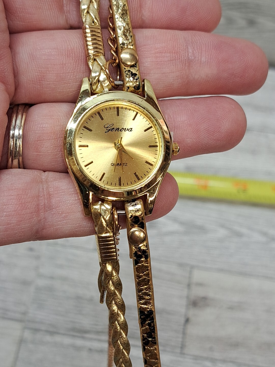 Geneva Women’s Watch Button Snap Multi Braid Snake Skin Gold Tone Bracelet Band