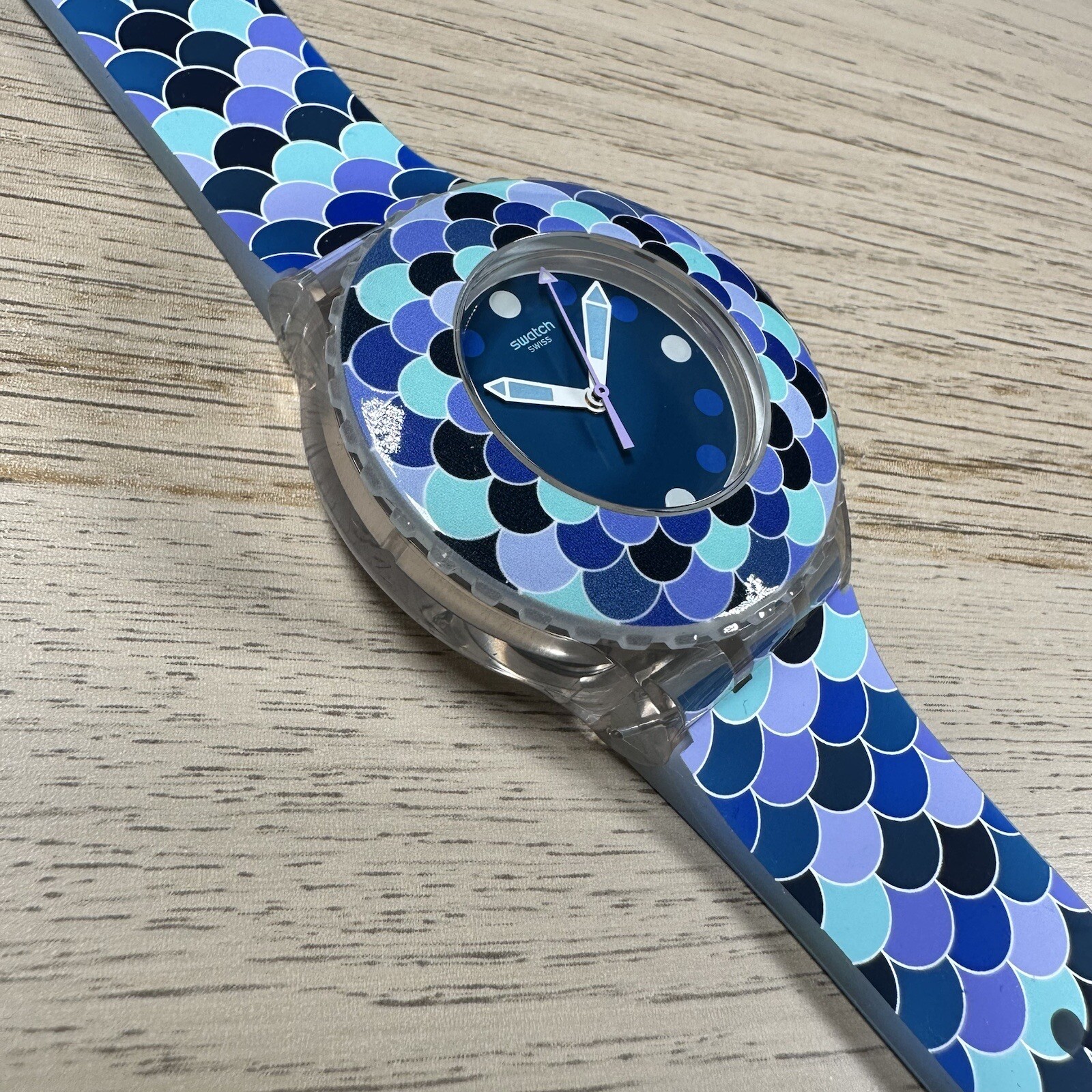 NEW✅ Swatch Watch Scuba PEDRINHA AZUL SUUK110 Skeleton Blue And Purple Watch