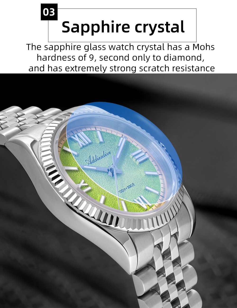 Addiesdive Watermelon Red 36mm Watch Fluted Bezel Wrapped Quartz 100m Sapphire