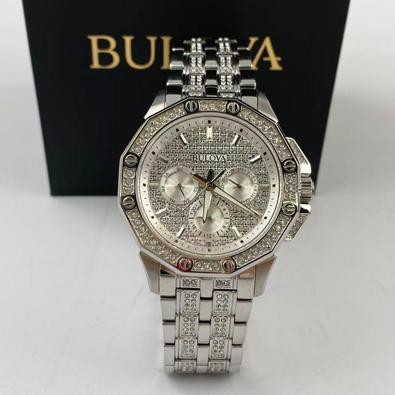 New Bulova 96C134 Octava Crystal Dial Stainless Steel Men’s Quartz Watch 41.5 mm