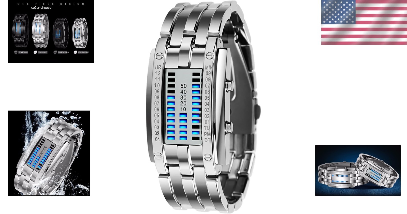 Fashionable Dual LED Display Watch – Waterproof Stainless Steel for Everyday Use