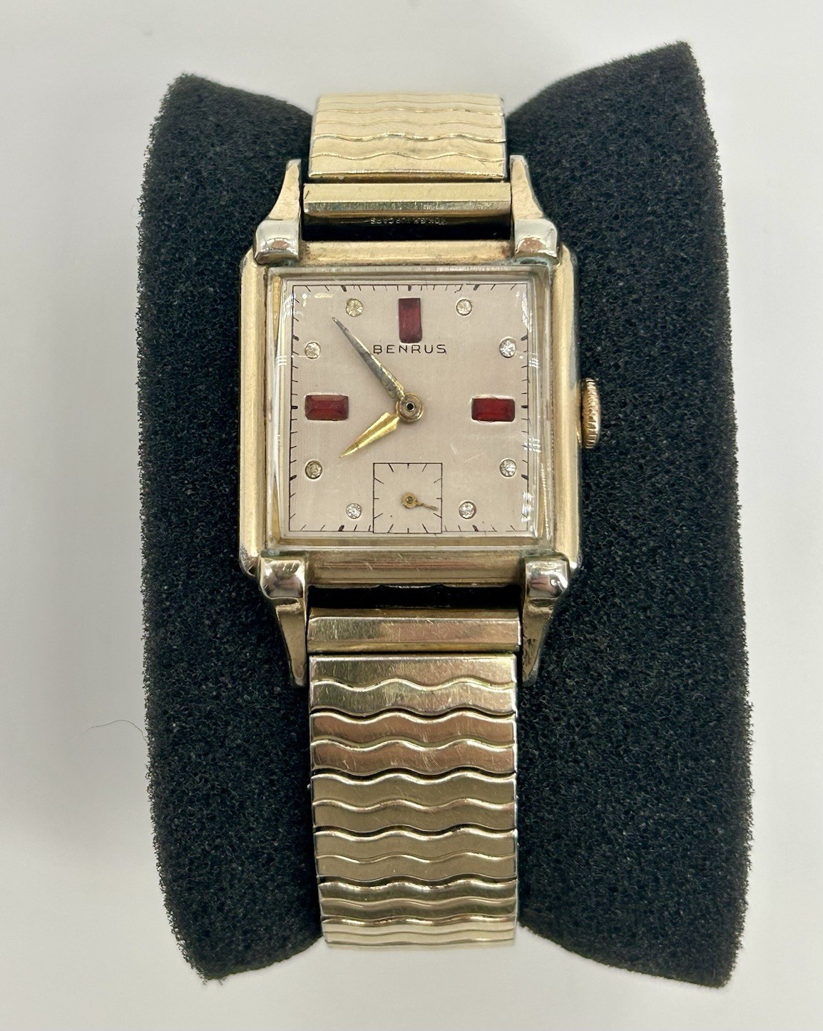 Vintage Benrus Tank Watch Manual Wind Ruby Marker Dial Art Deco 10K RGP Runs