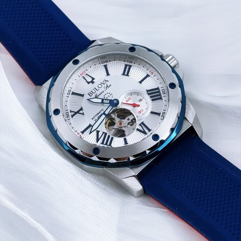 Bulova Marine Star A 98A225 Men’s Automatic Watch White Dial Silicon Strap 45mm