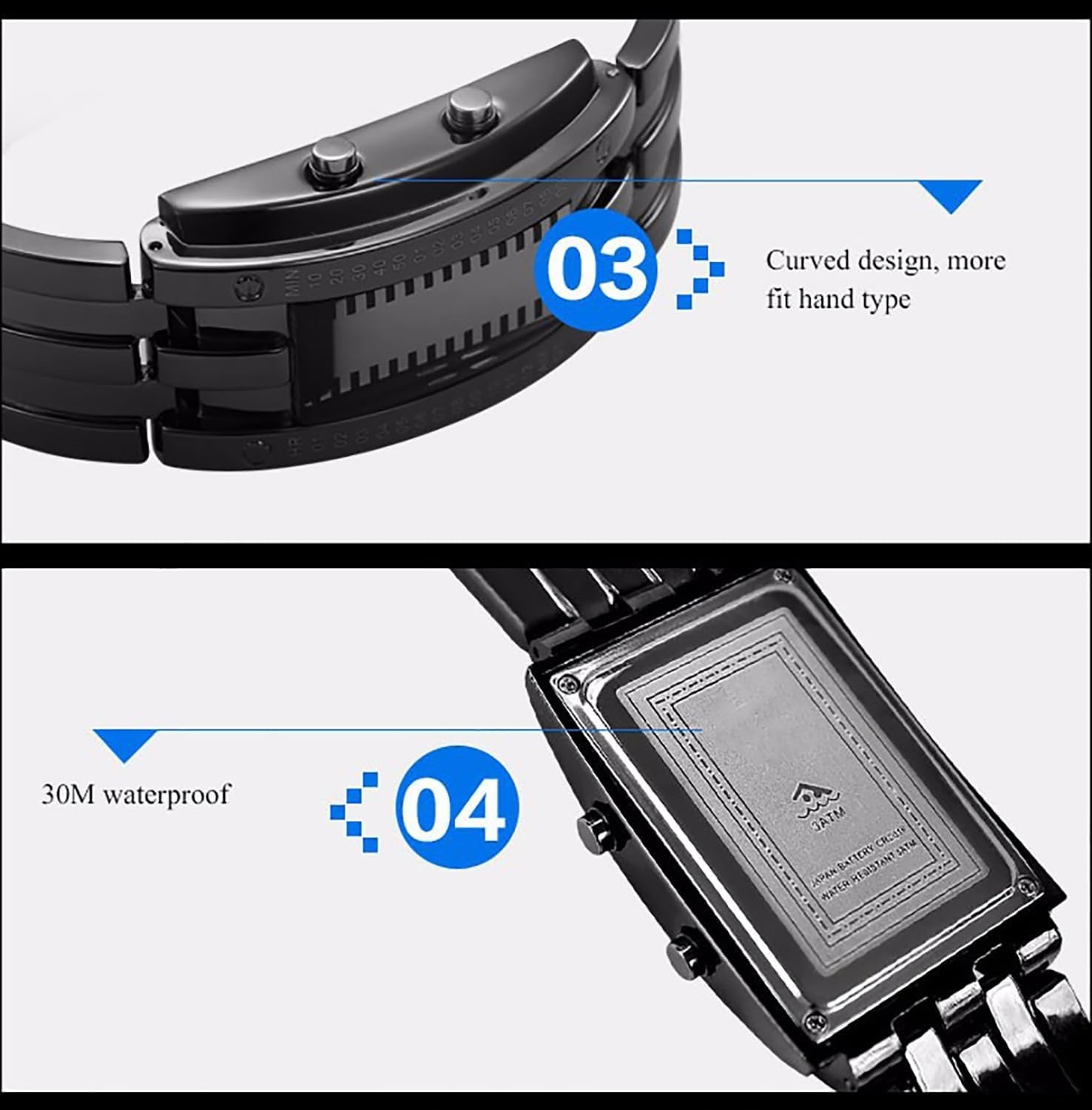 Fashionable Dual LED Display Watch – Waterproof Stainless Steel for Everyday Use