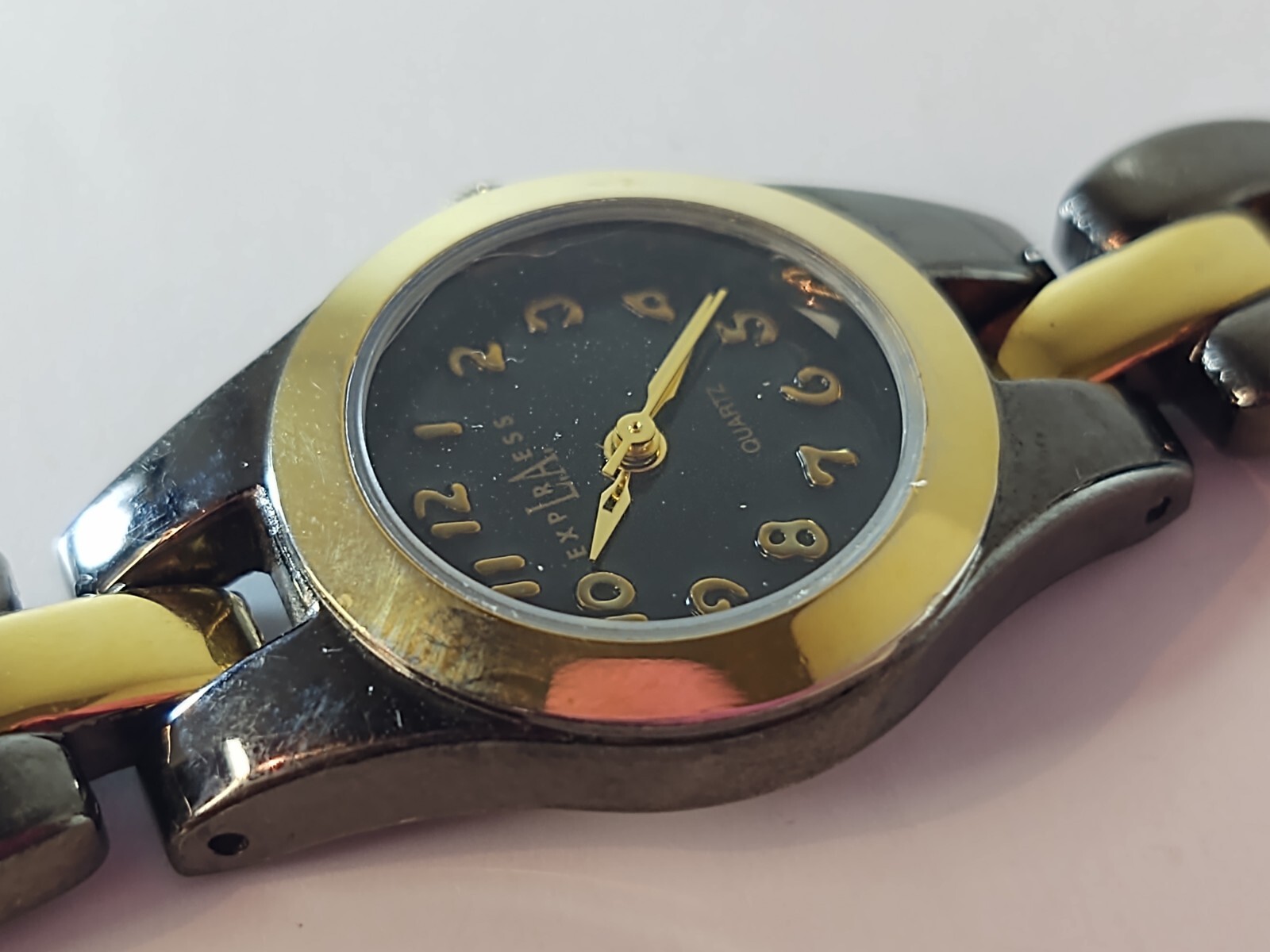 Womens LA Express Watch Black Dial Black & Gold Bezel & Band Show Wear