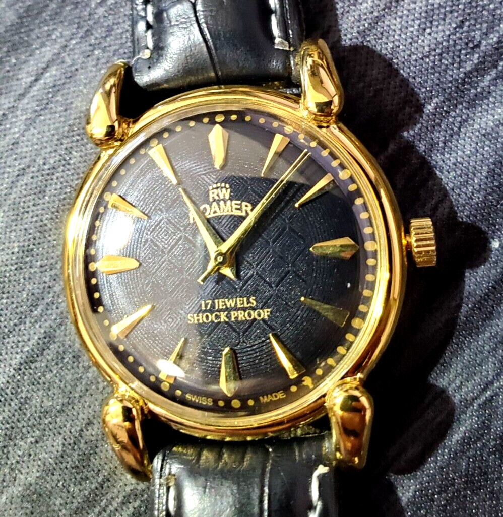 ✨Vintage Roamer Brevete Swiss Mens Manual Watch Gld Blk Blk