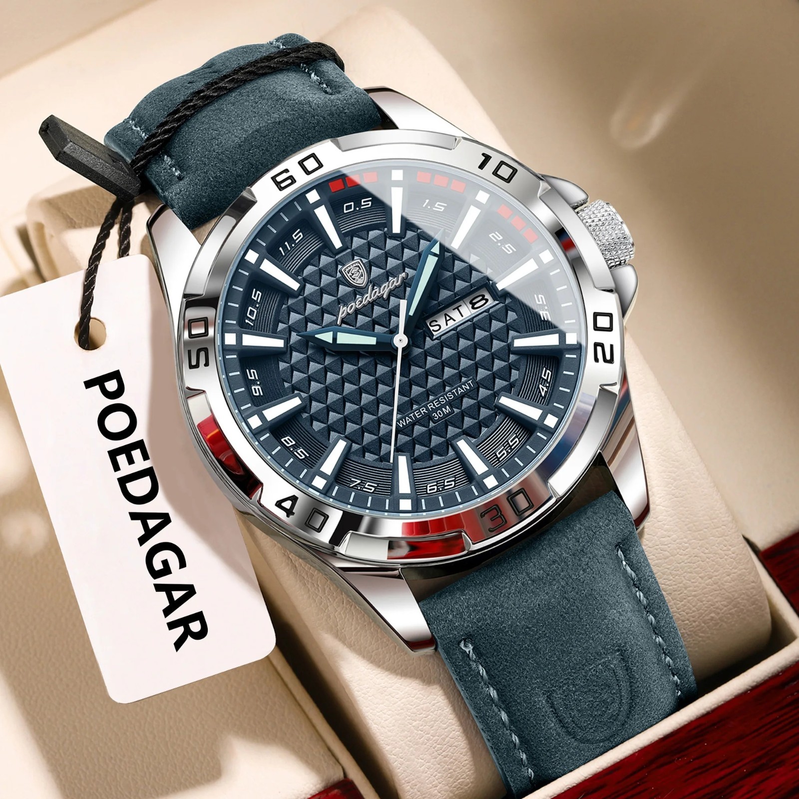 Luxury Men’s Quartz Watch Waterproof Luminous Date Day Leather Strap Wristwatch