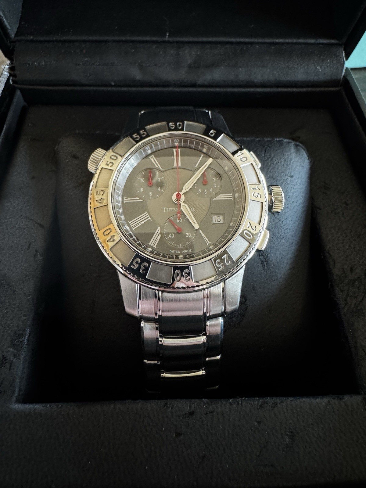 TIFFANY & Co. Mark T-57 17840894 Quartz Chronograph Men’s W/ Boxes Excellent!