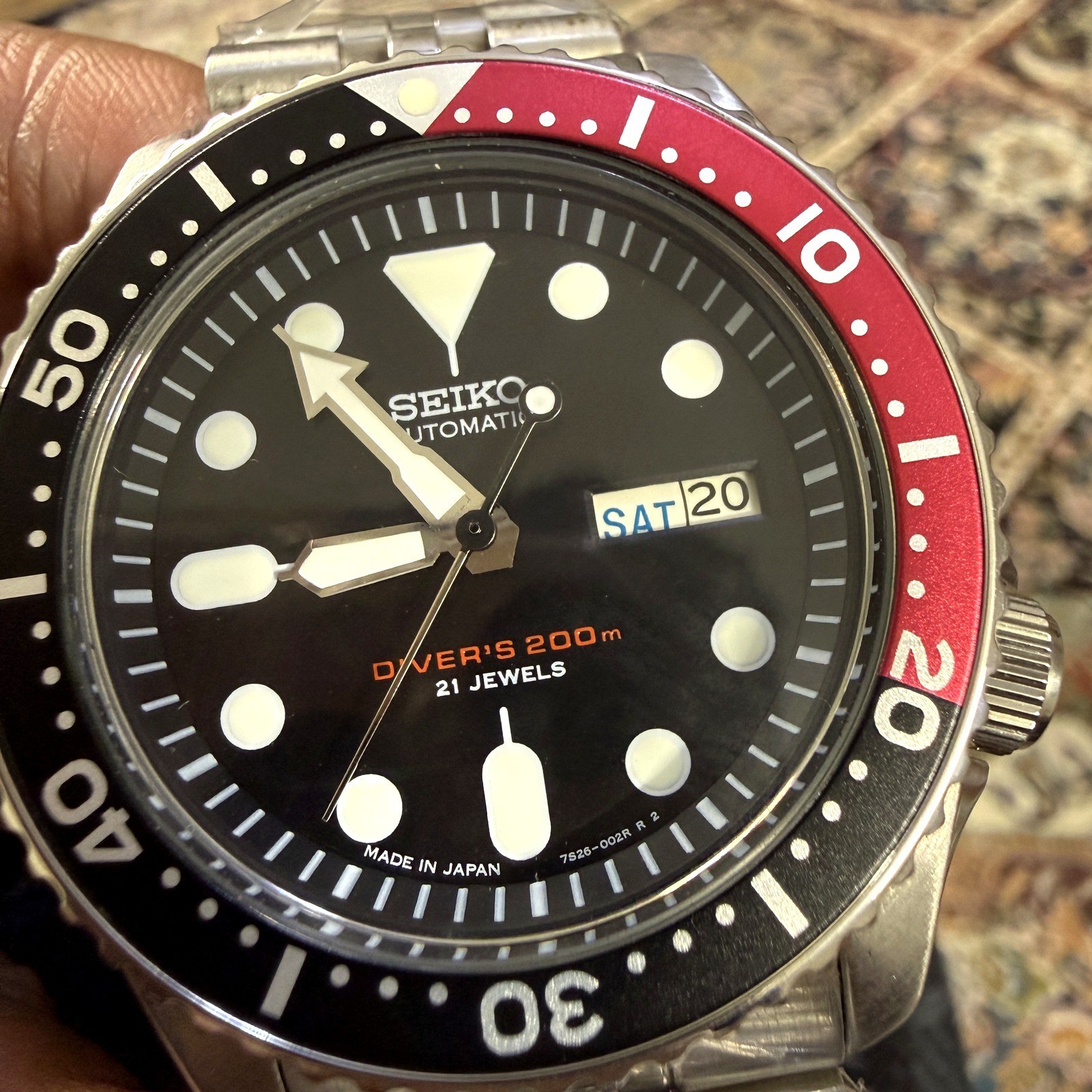 Seiko SKX007 Automatic Diver 200m Black Red Coke Bezel Day Date Mens Watch