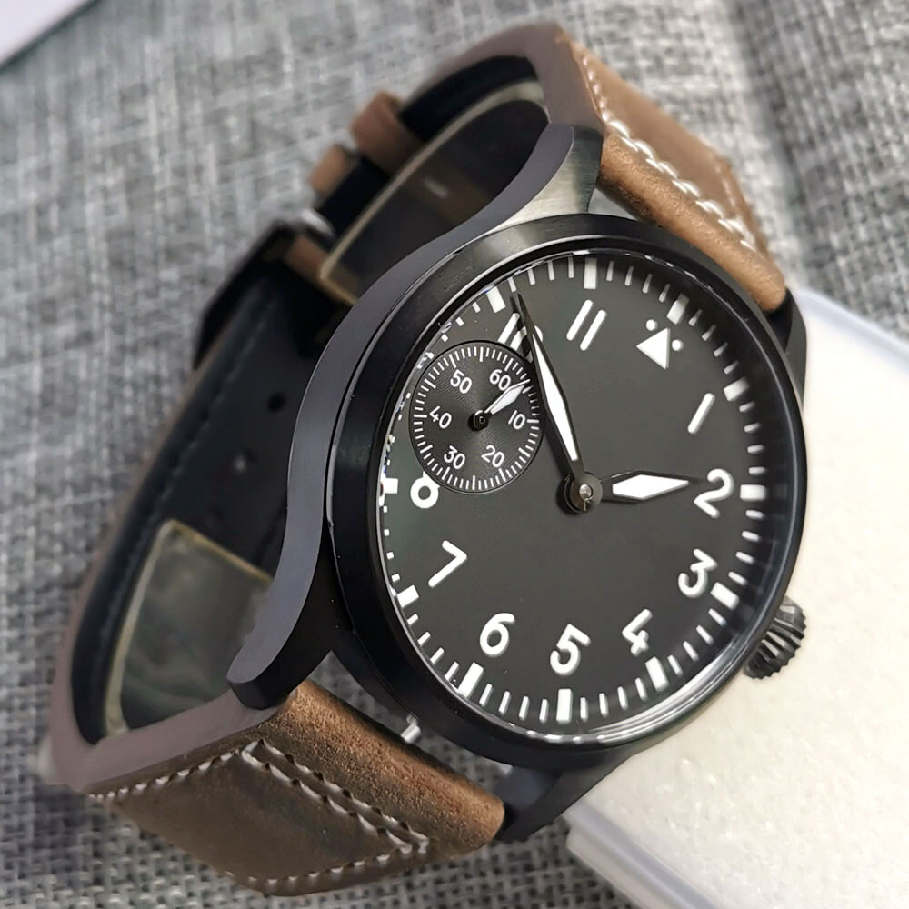 Solid 42mm CORGEUT black sterile dial 6497 hand winding men watch sapphire glass