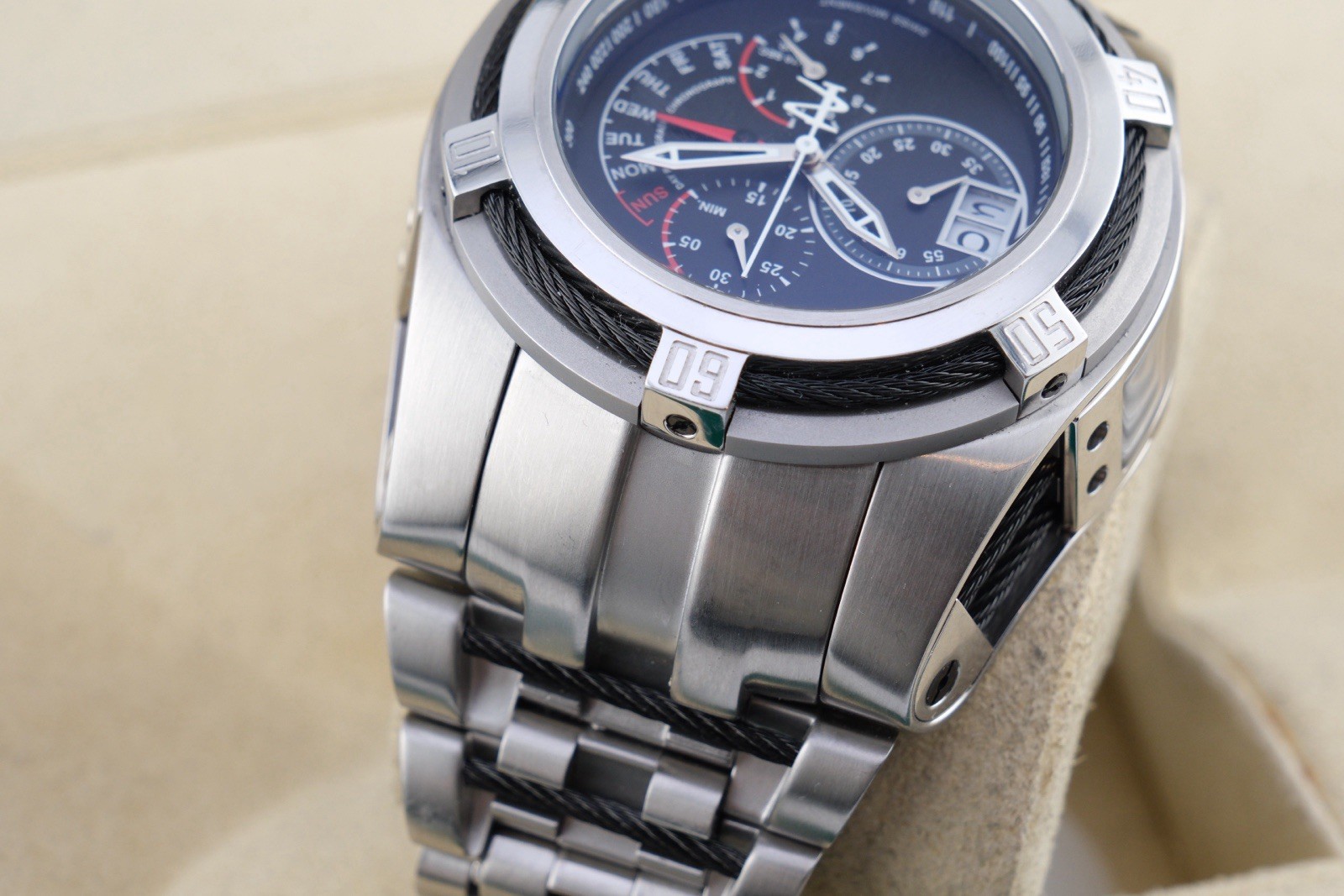 INVICTA 16955 Swiss Quartz Reserve 52mm SS Bolt Zeus Tria Watch Working 8.4”