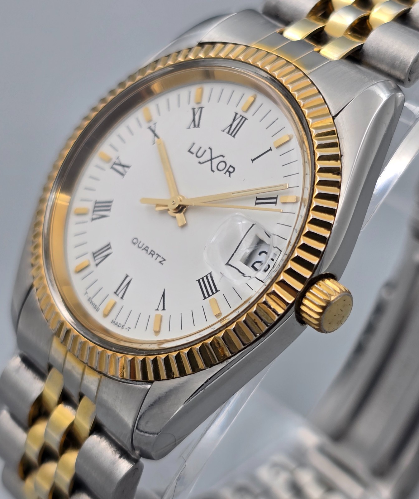 Luxor 35mm Swiss Quartz Men’s Two-Tone Date Watch Roman Dial Jubilee Bracelet