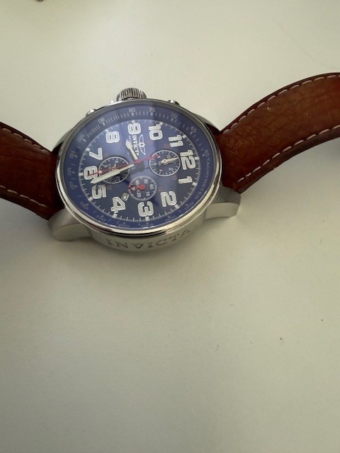 invicta chronograph stainless steel mens watch leather left handed model 3328