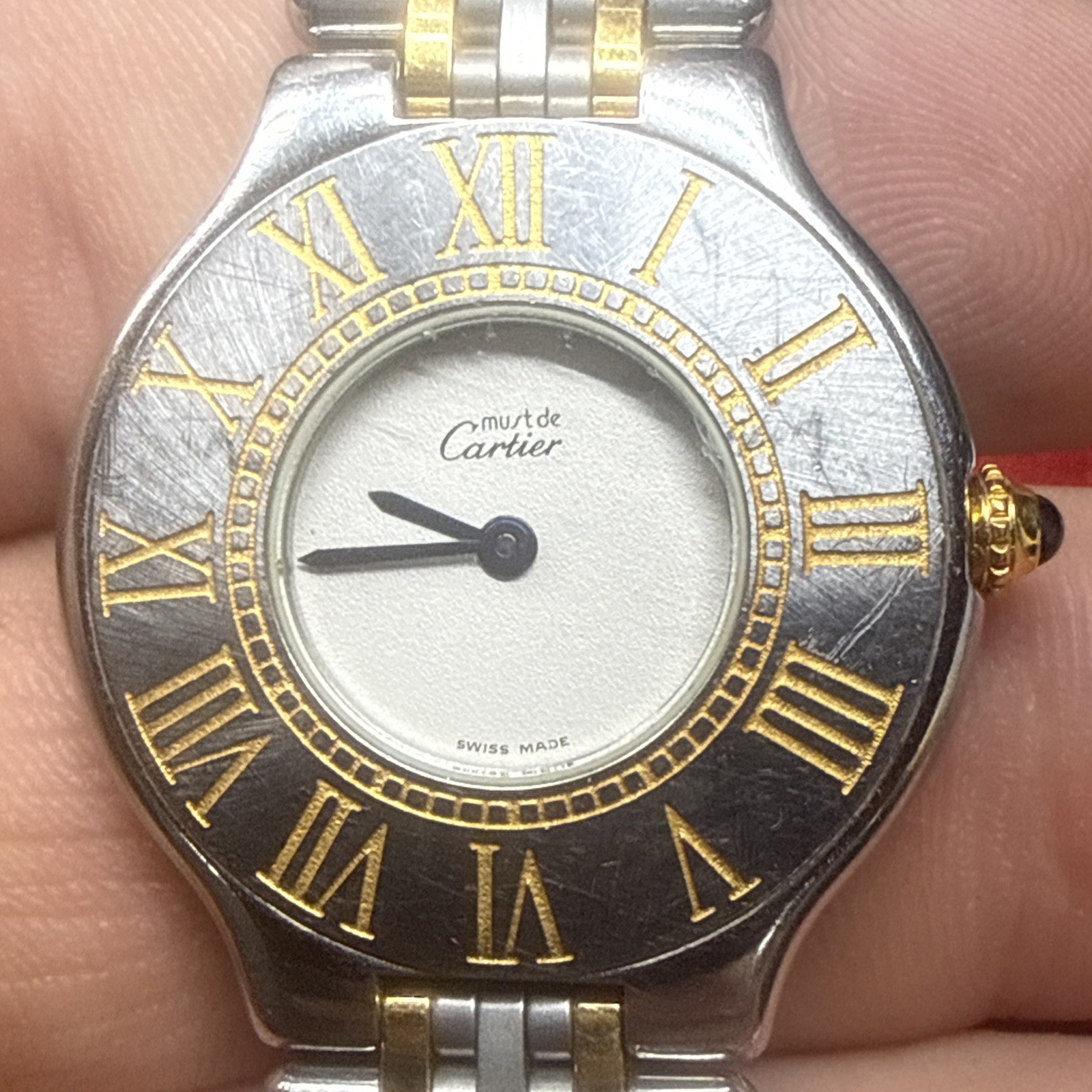21 Must de Cartier 31mm SS/18k Beige White Dial Watch 7-7.5” Wrist