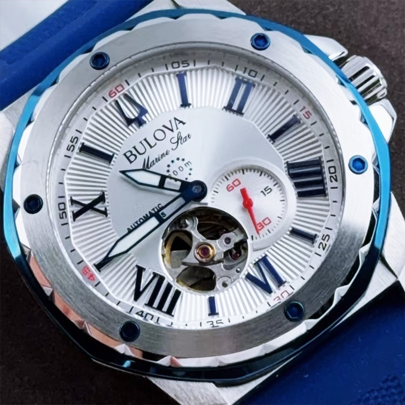 Bulova Marine Star A 98A225 Men’s Automatic Watch White Dial Silicon Strap 45mm