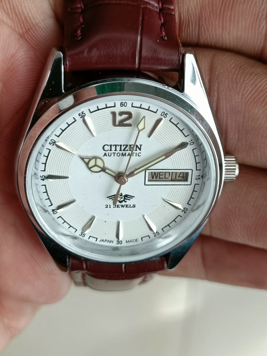 Citizen Automati White Dial Day/Date 21 Jewels Stainless Steel Mens Wrist Watch