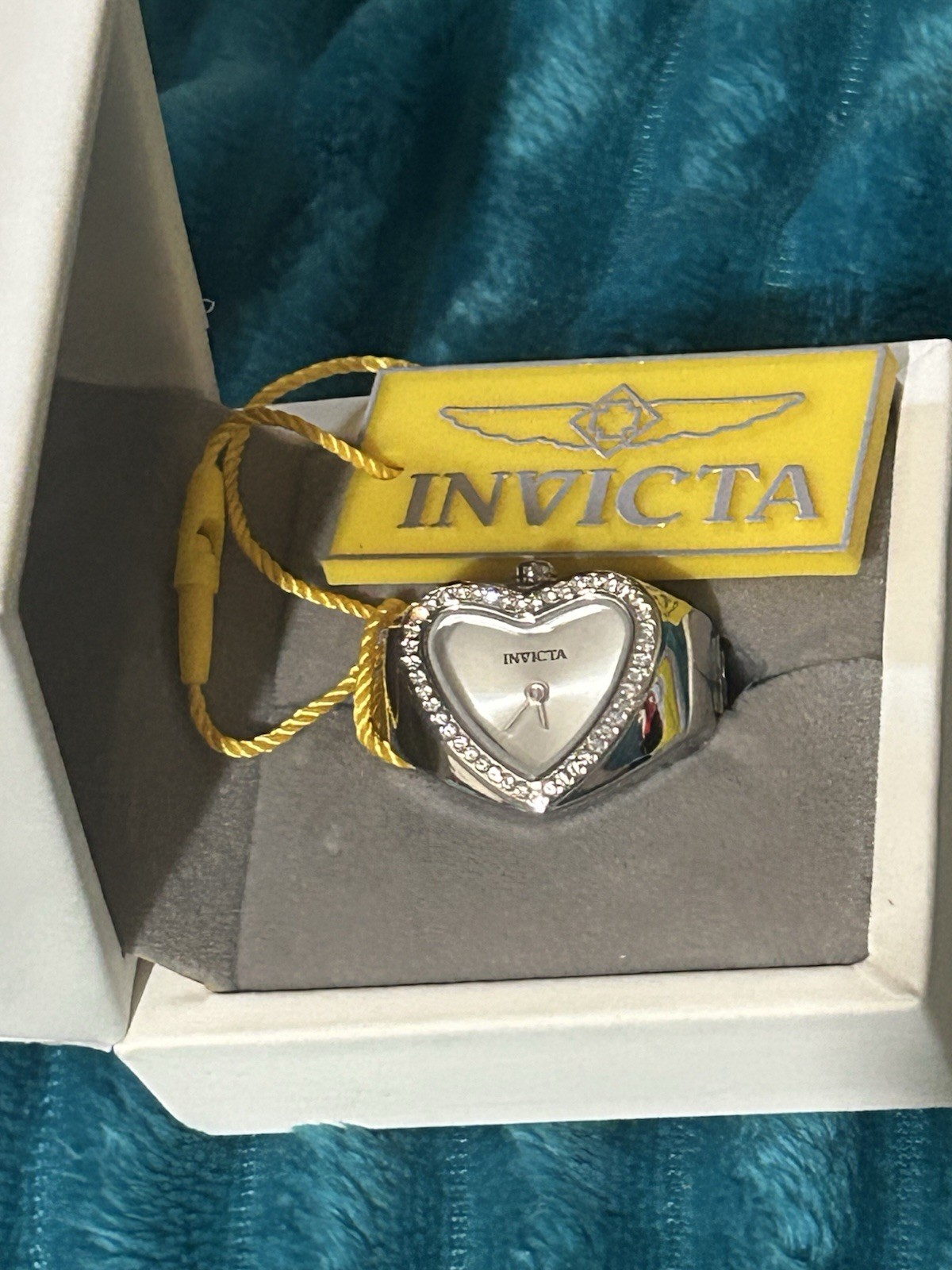 Invicta Angel Women’s Heart-Shaped Quartz Dress Watch Silver Ring Watch w/ Box