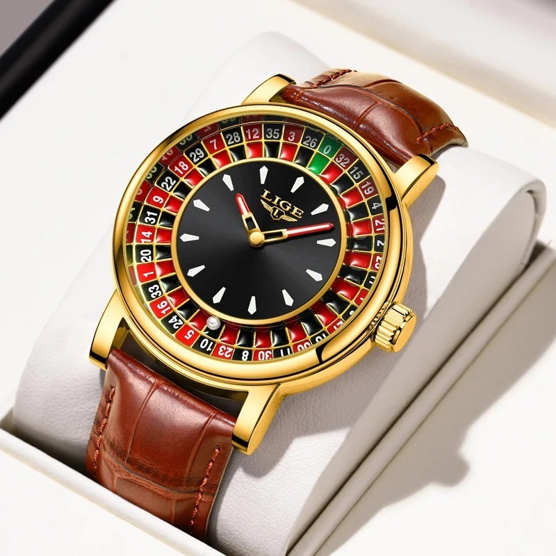 LIGE Fashion Men Watch Rotating Dial Las Vegas Roulette Desktop Theme Watch Men