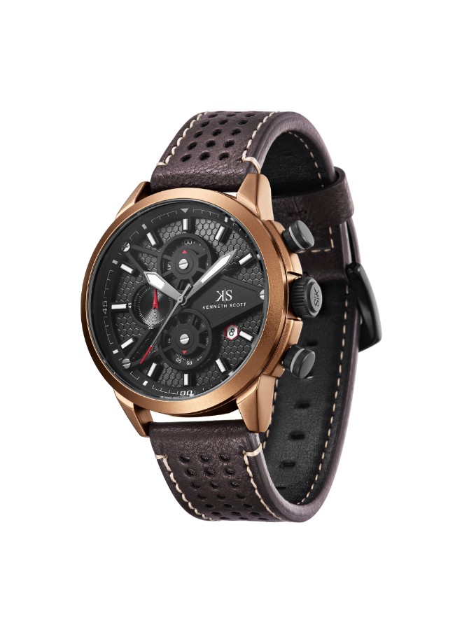 Kenneth Scott Men’s Chronograph Watch | Black Dial, 45mm, 30 m (3 ATM)
