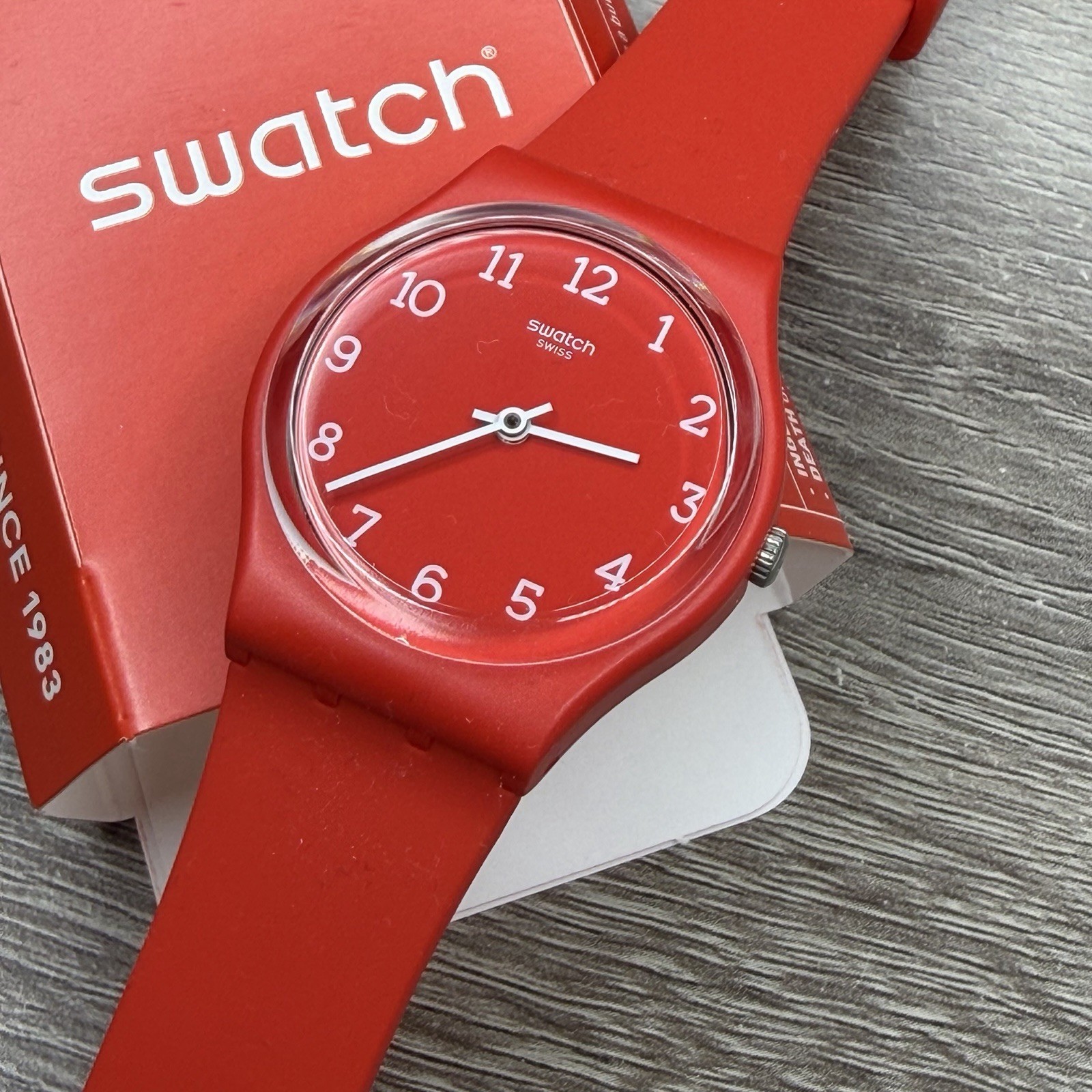 NEW✅ Swatch SUNETTY Red Silicone Number Dial Women’s 34mm Watch GR175