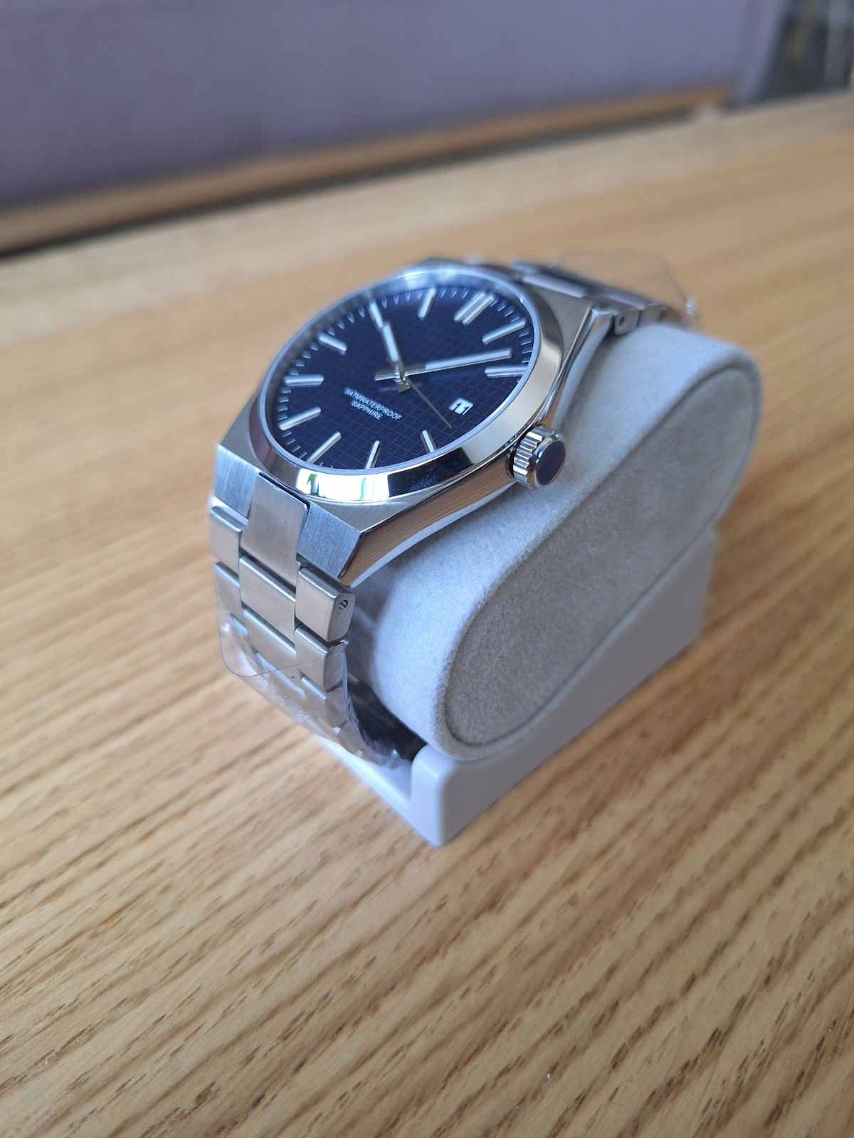 40mm Custom Homage Watch – Blue Textured Dial, Sapphire Crystal, Miyota Quartz
