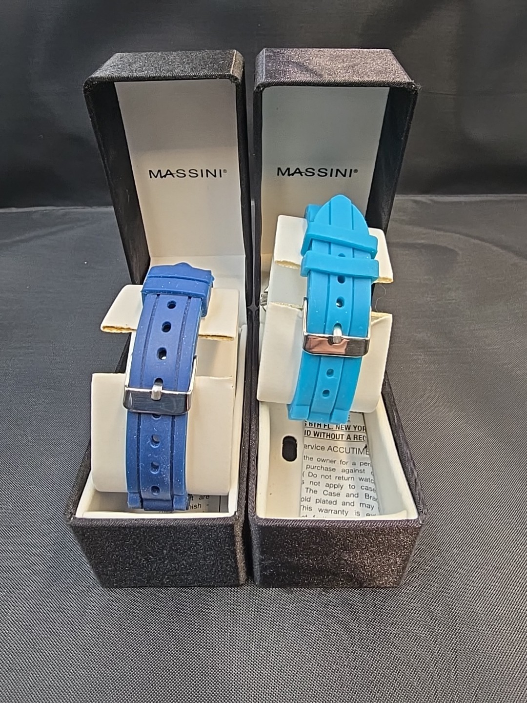 Massini Womens Blue Navy White Plastic Rubber Metal Watch Lot Of Two