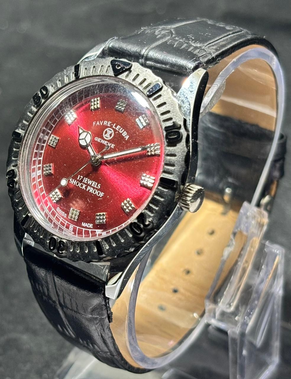 Vintage Favre Leuba Geneve Hand Winding 17J Rotating Bezel Men’s Wrist Watch