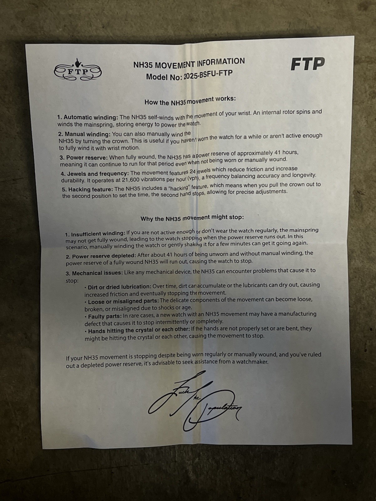 FTP 2025-BSFU-FTP TIMEPIECE