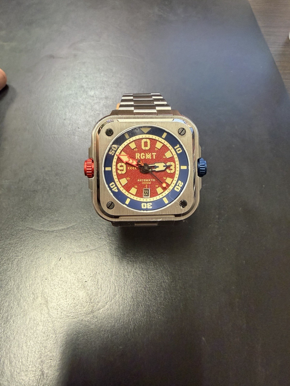 RGMT Pershing Battlefield Red & Blue Automatic Watch (rare)