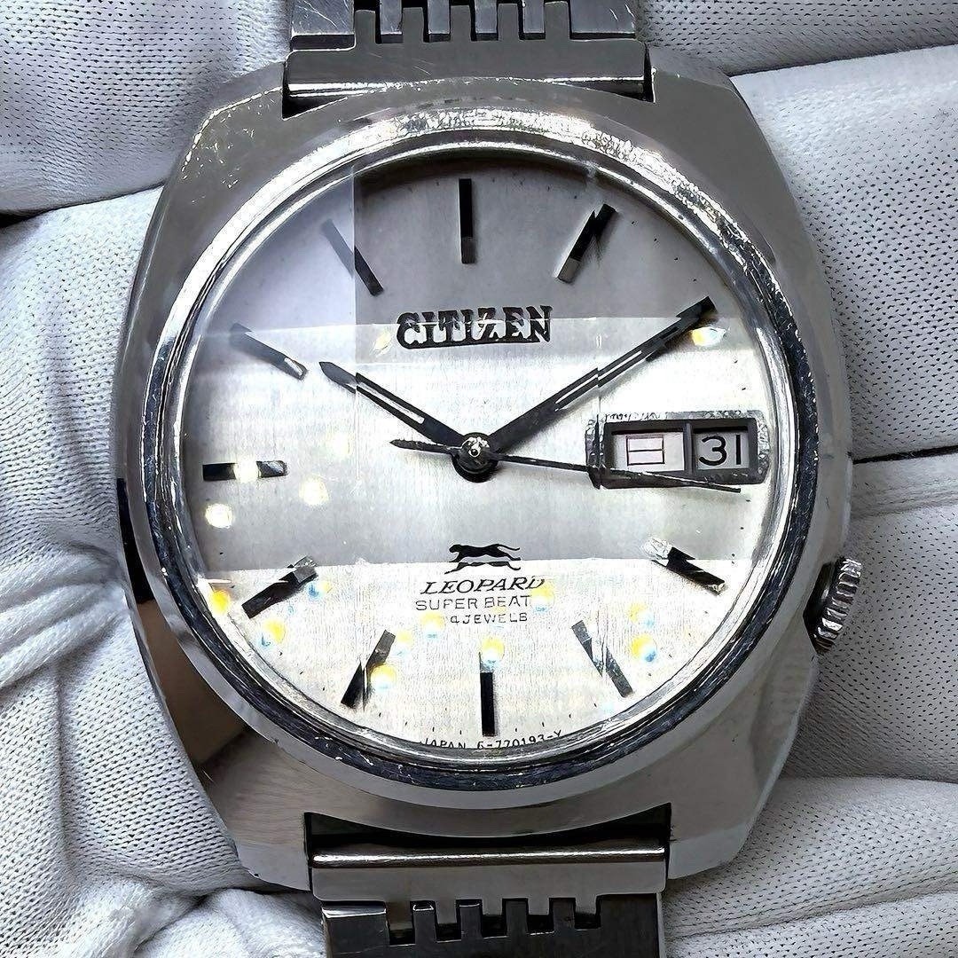 Rare CITIZEN Leopard Super Beat 8 24J Auto Day Date Silver Dial Vintage Japan