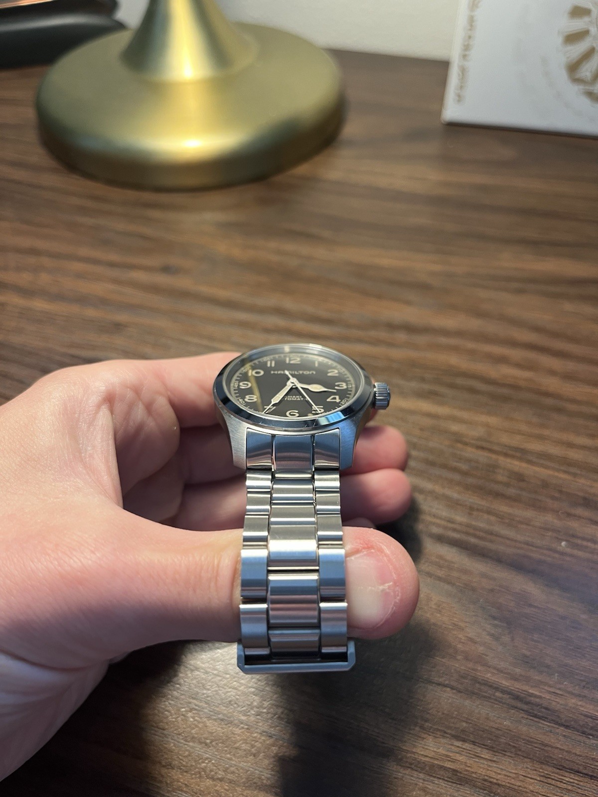 Hamilton Khaki Field Automatic 38mm Black Dial Steel Bracelet Watch w/ Box