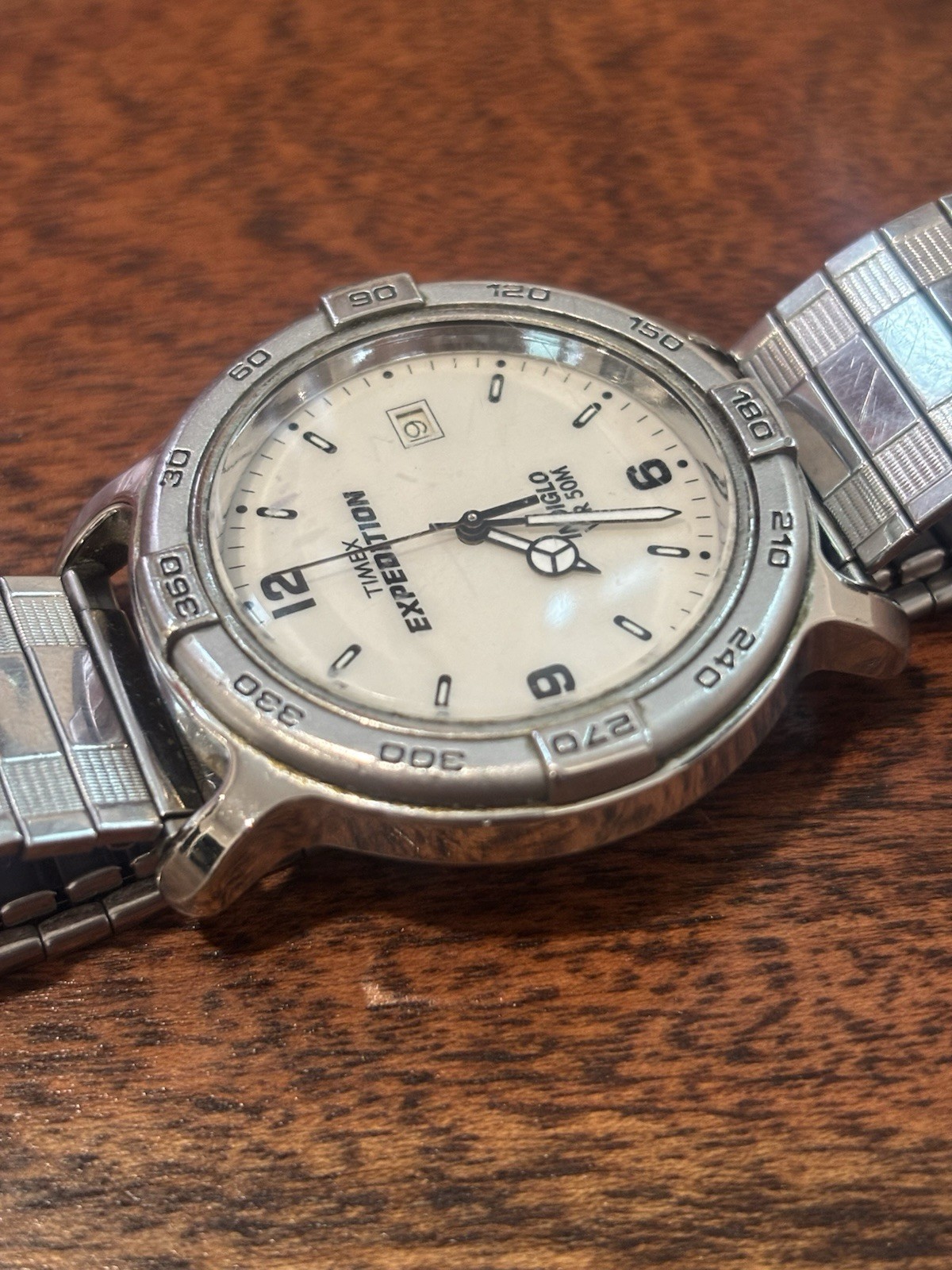 Timex Expedition Quartz 38mm White Dial Steel Bracelet INDIGLO Date 50m