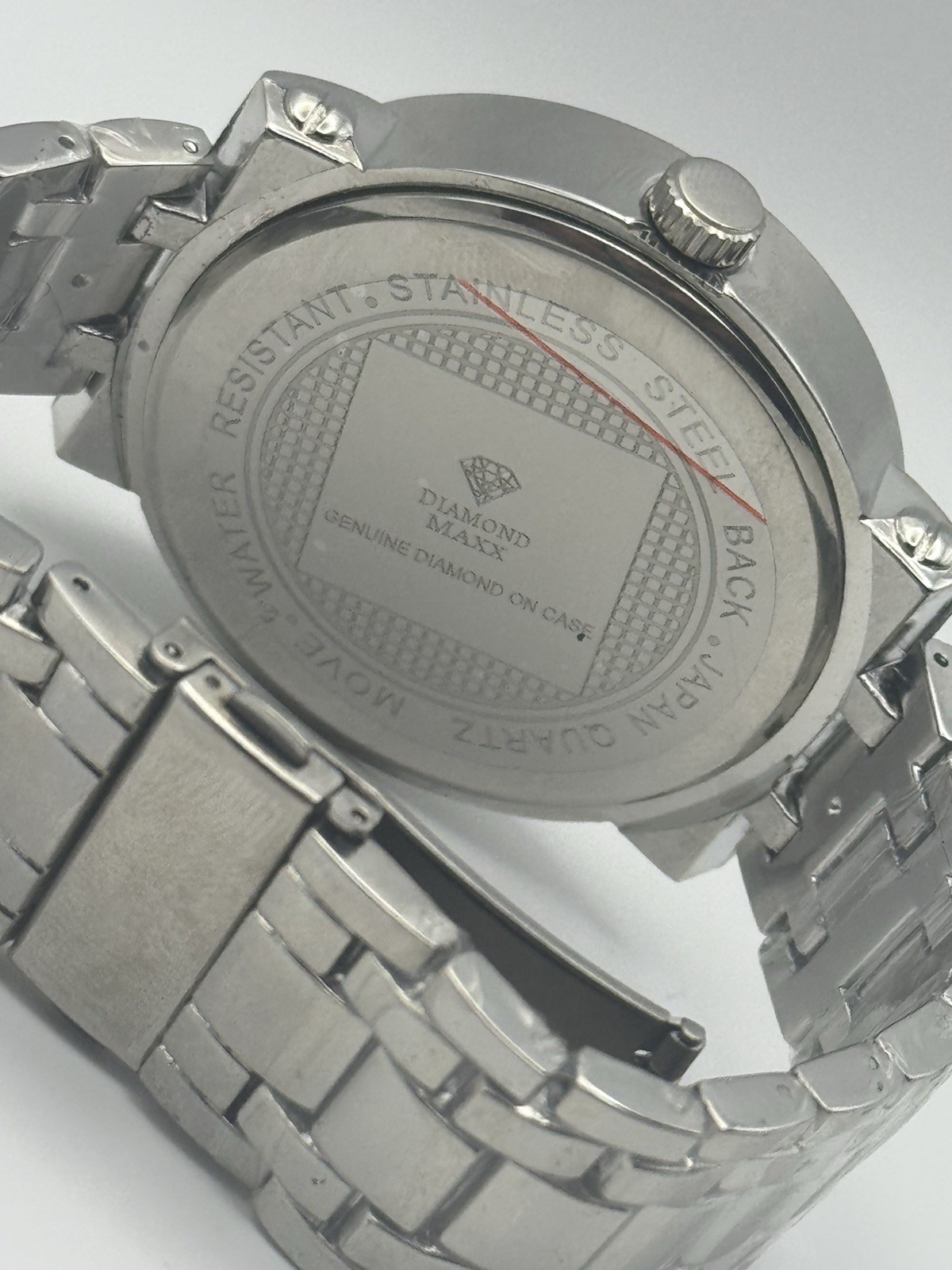 Diamond Maxx Quartz Silver Tone Stainless Steel 44mm Checkerboard Dial Watch
