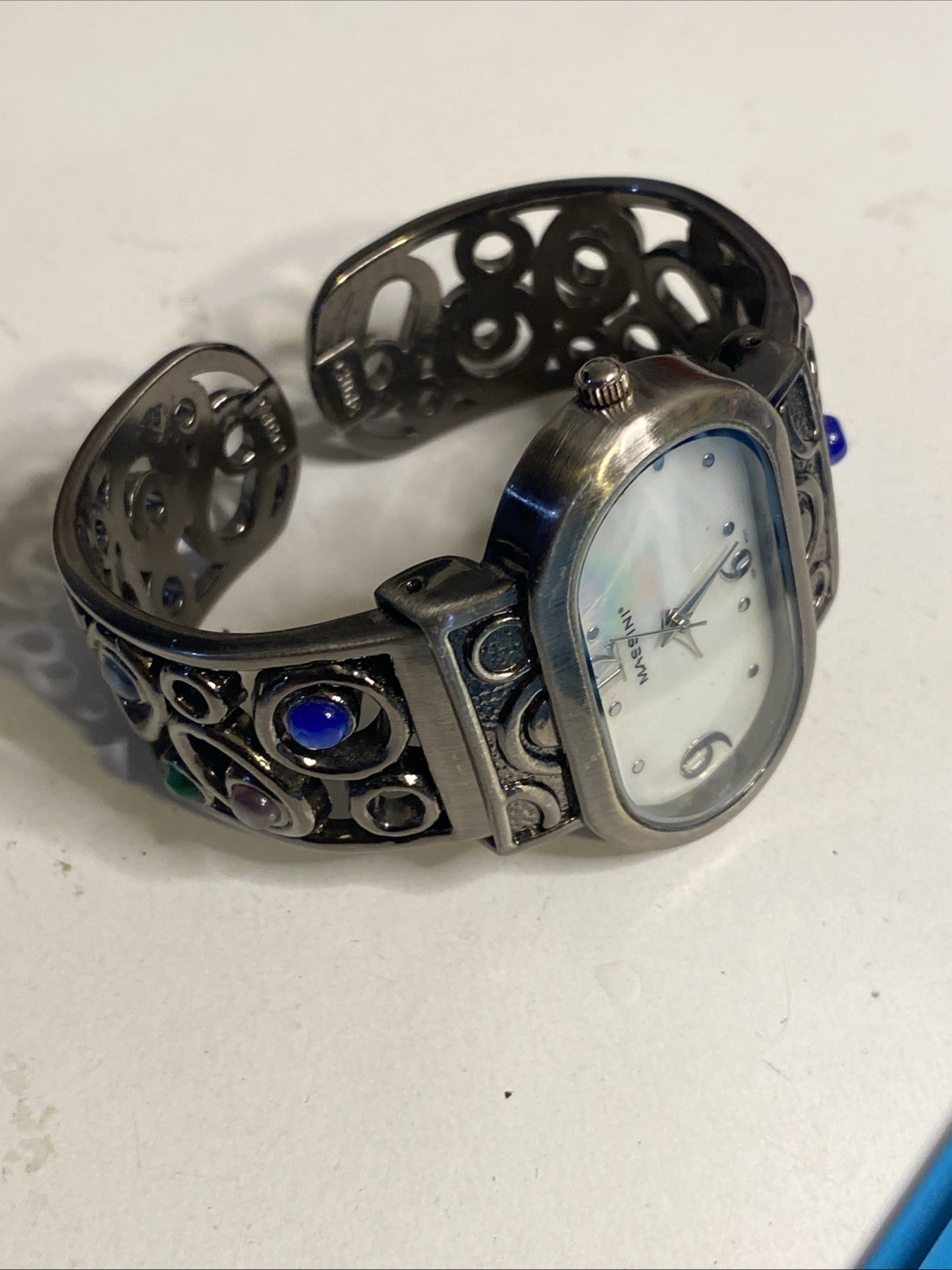 Massini Silver Moonstone Watch For Women NICE! Quartz Metal Bracelet New Battery