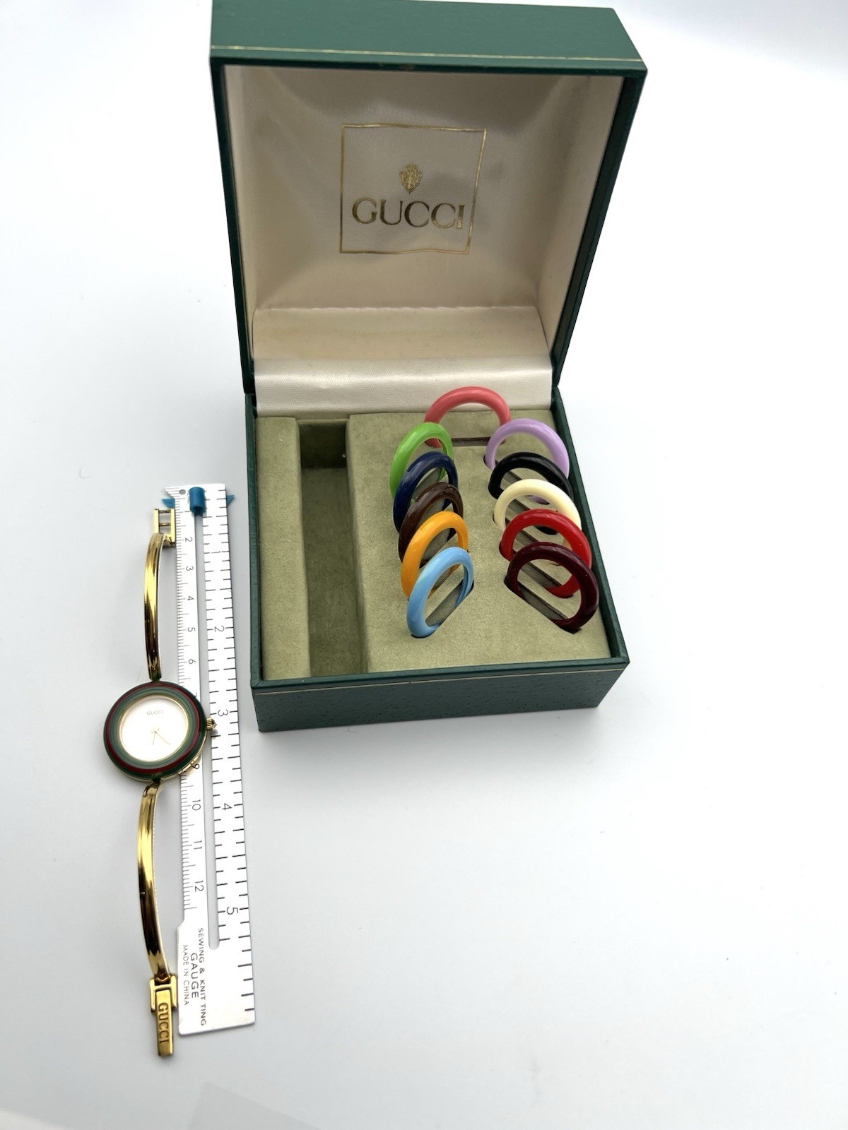 Gucci Change Bezel 11/12.2 Watch 12 Colors Box White Gold Vintage MINT