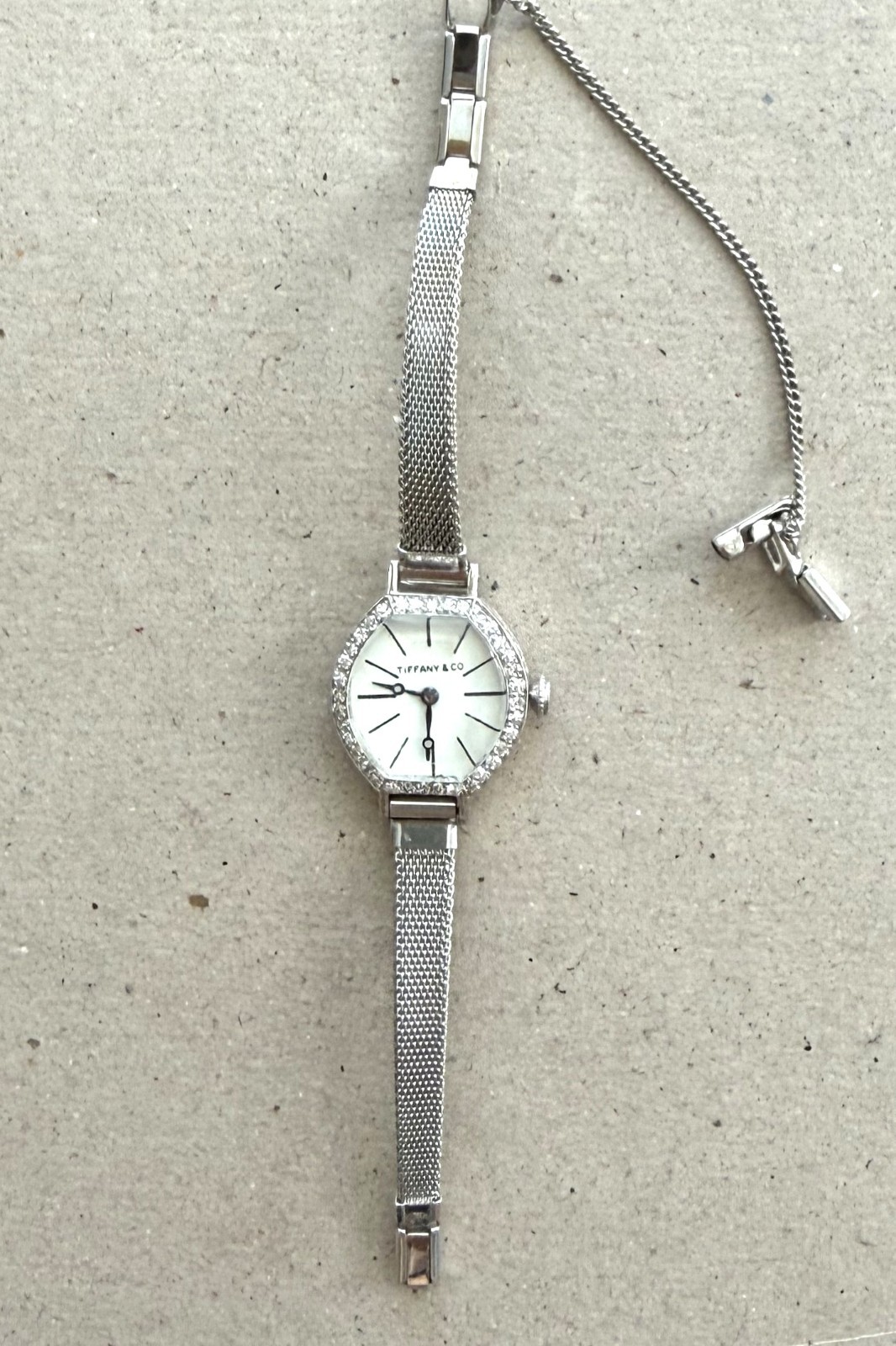 Antique Tiffany & Co. Platinum Ladies Wristwatch • Diamond Bezel • Original Mesh