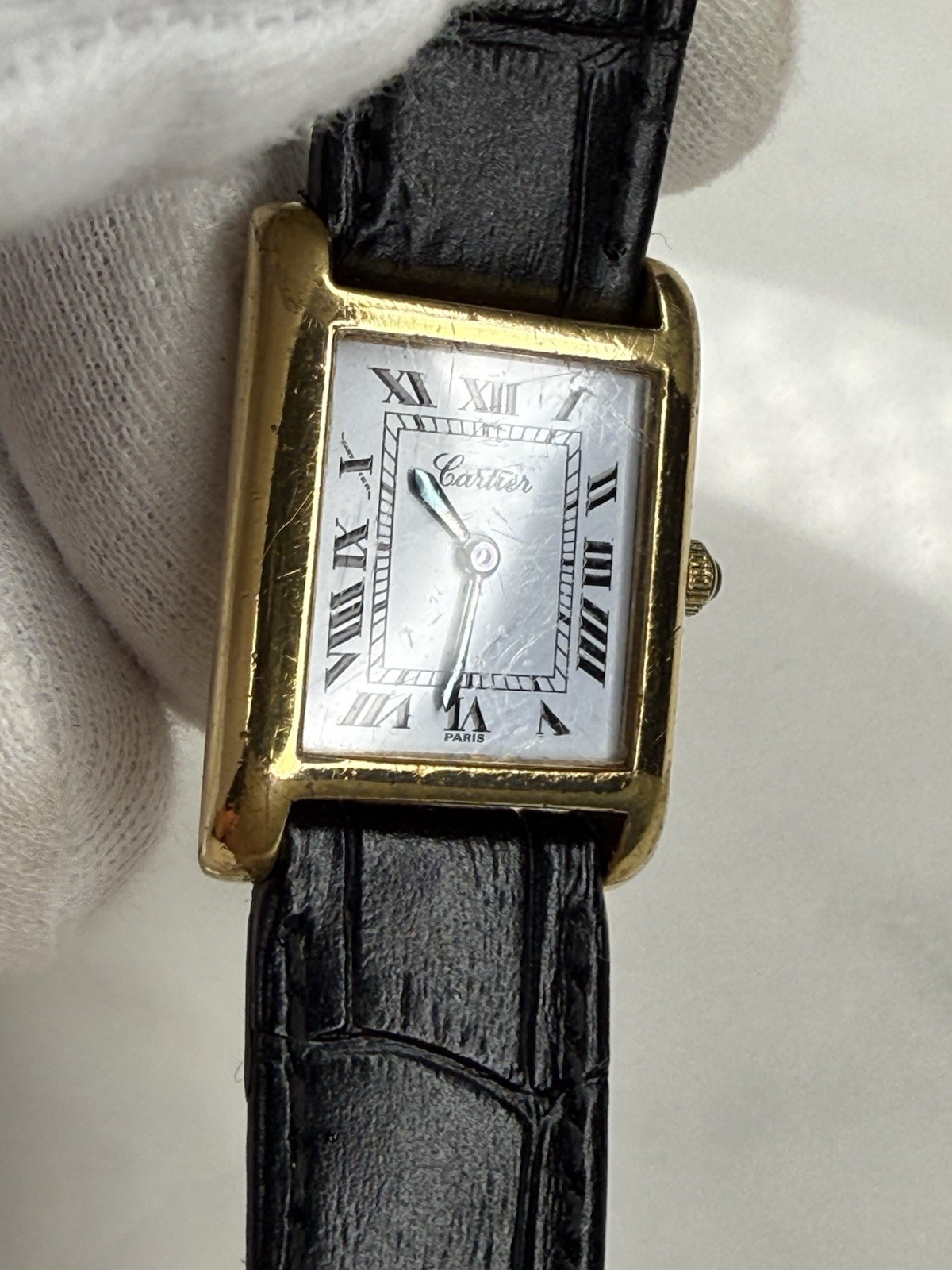 Auth Vintage Cartier Tank 18k Electroplated 1970s 21x28mm Manual Wind Movement