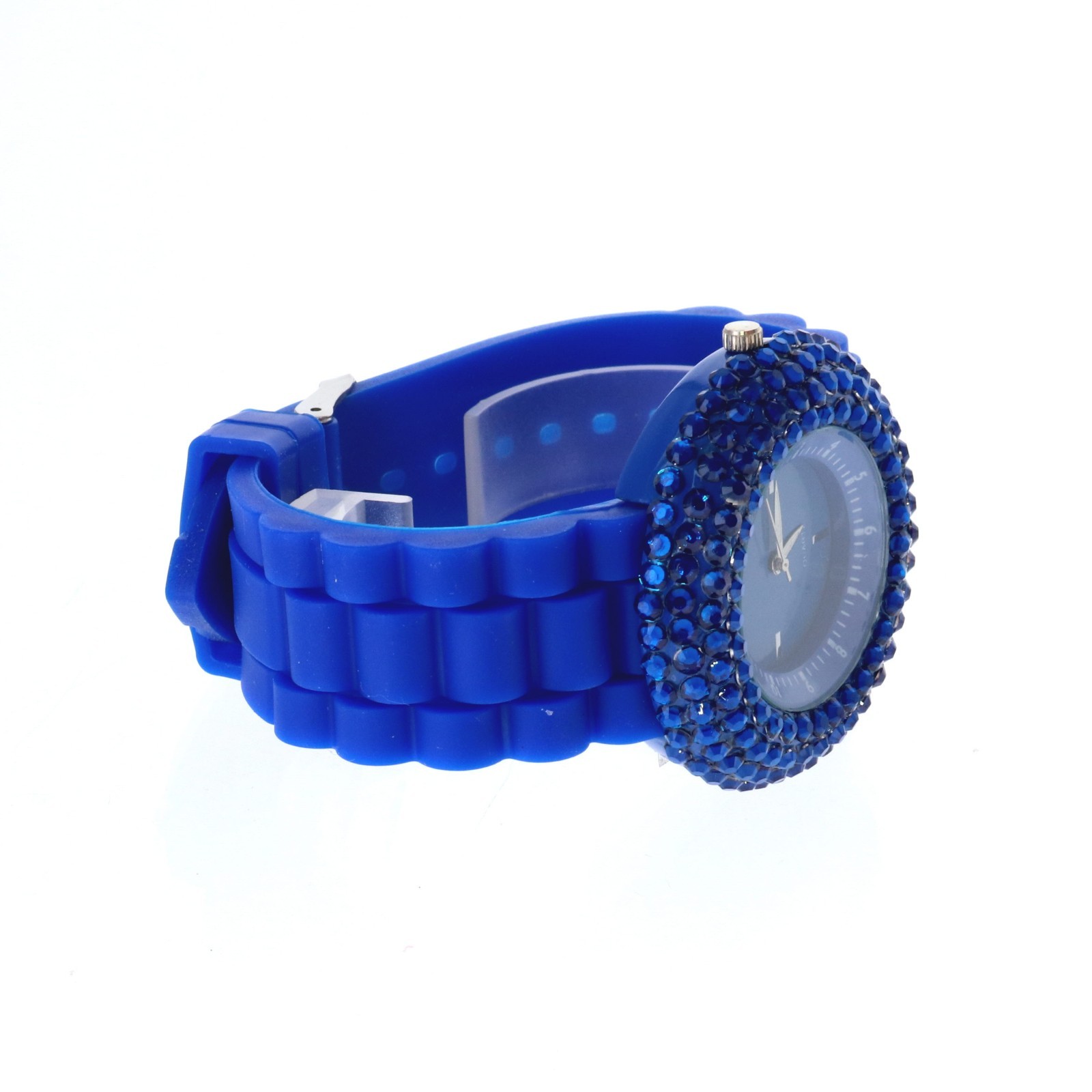 Women’s Blue Rhinestone Watch Fully Ice Bling Bezel Blue Silicone Band