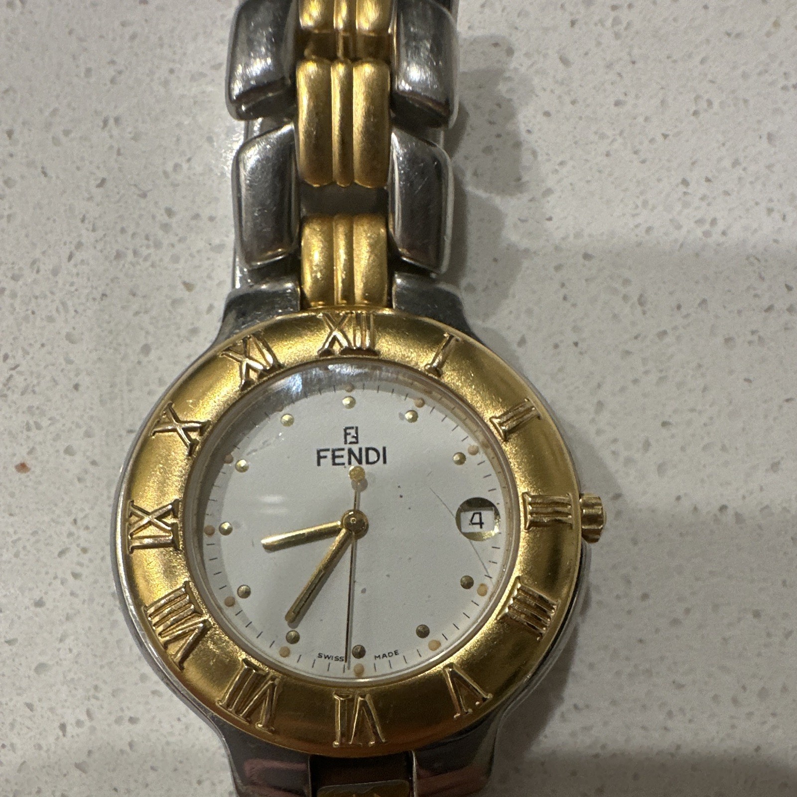 Fendi Orologi Two-Tone Gold/Silver Quartz Bracelet Watch White Dial Date