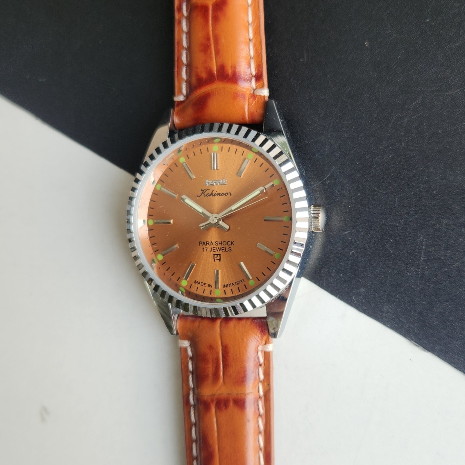 Vintage HMT Kohinoor Fluted Bezel Mechanical Hand Winding Wrist Watch A04