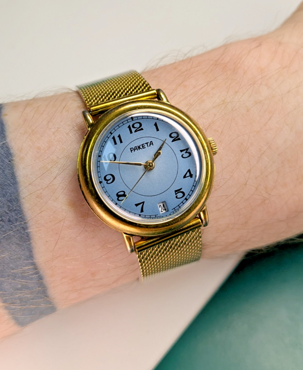 Vintage Watch Raketa 2614 Soviet USSR Men Blue Dial Mechanical 1970s Date Gift