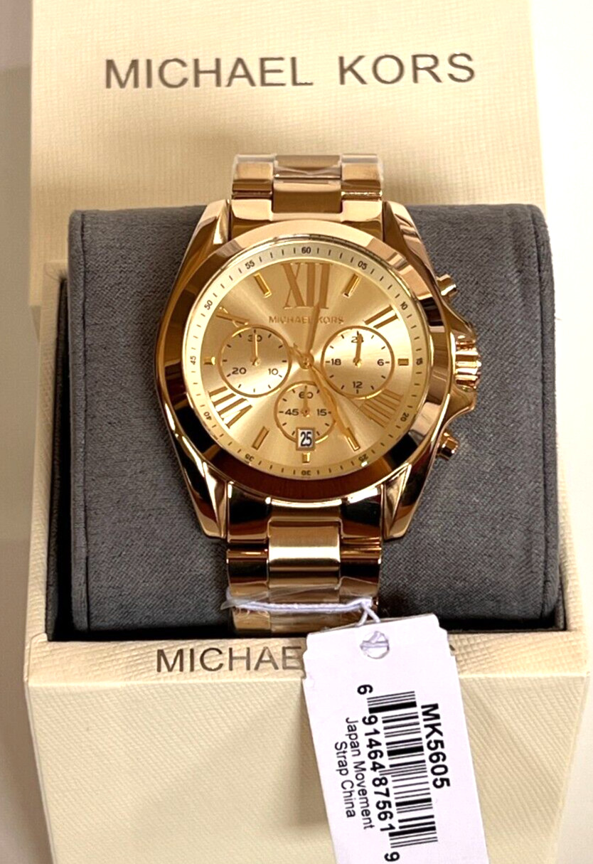 Michael Kors MK5605 Bradshaw Gold Tone SS Chronograph Watch BNWT Gift Box $295