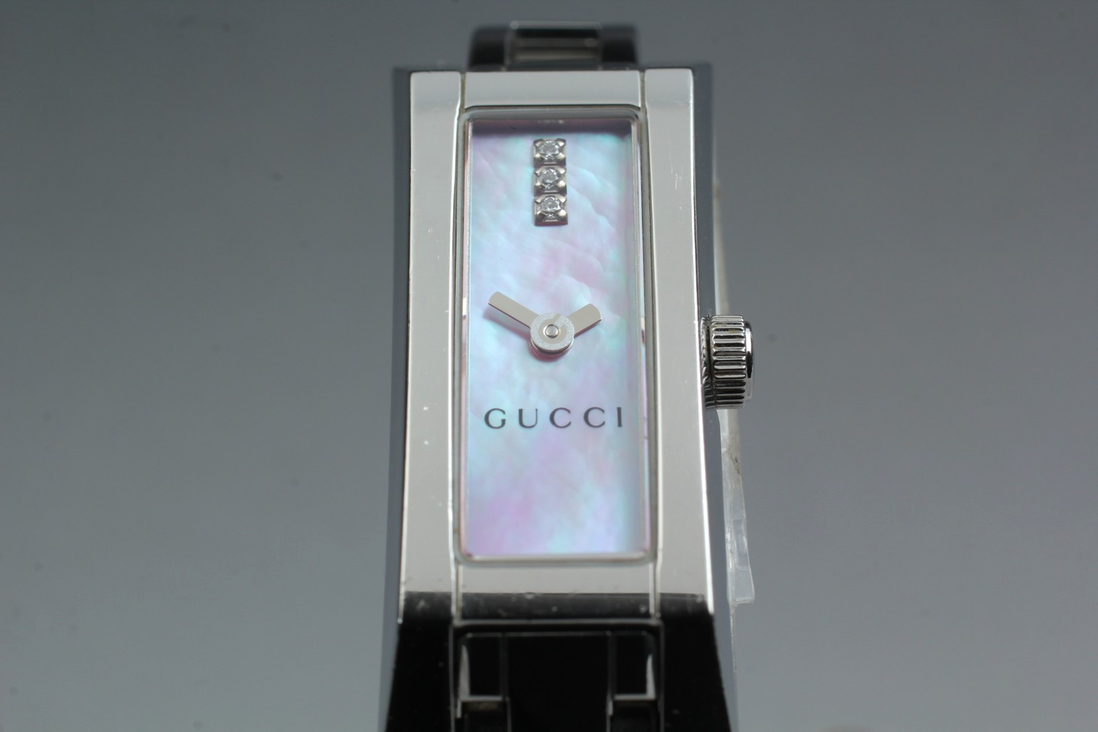 [N MINT /Case] Gucci 110 14mm Pink Shell Dial 3P Dia Silver Quartz Womens Watch