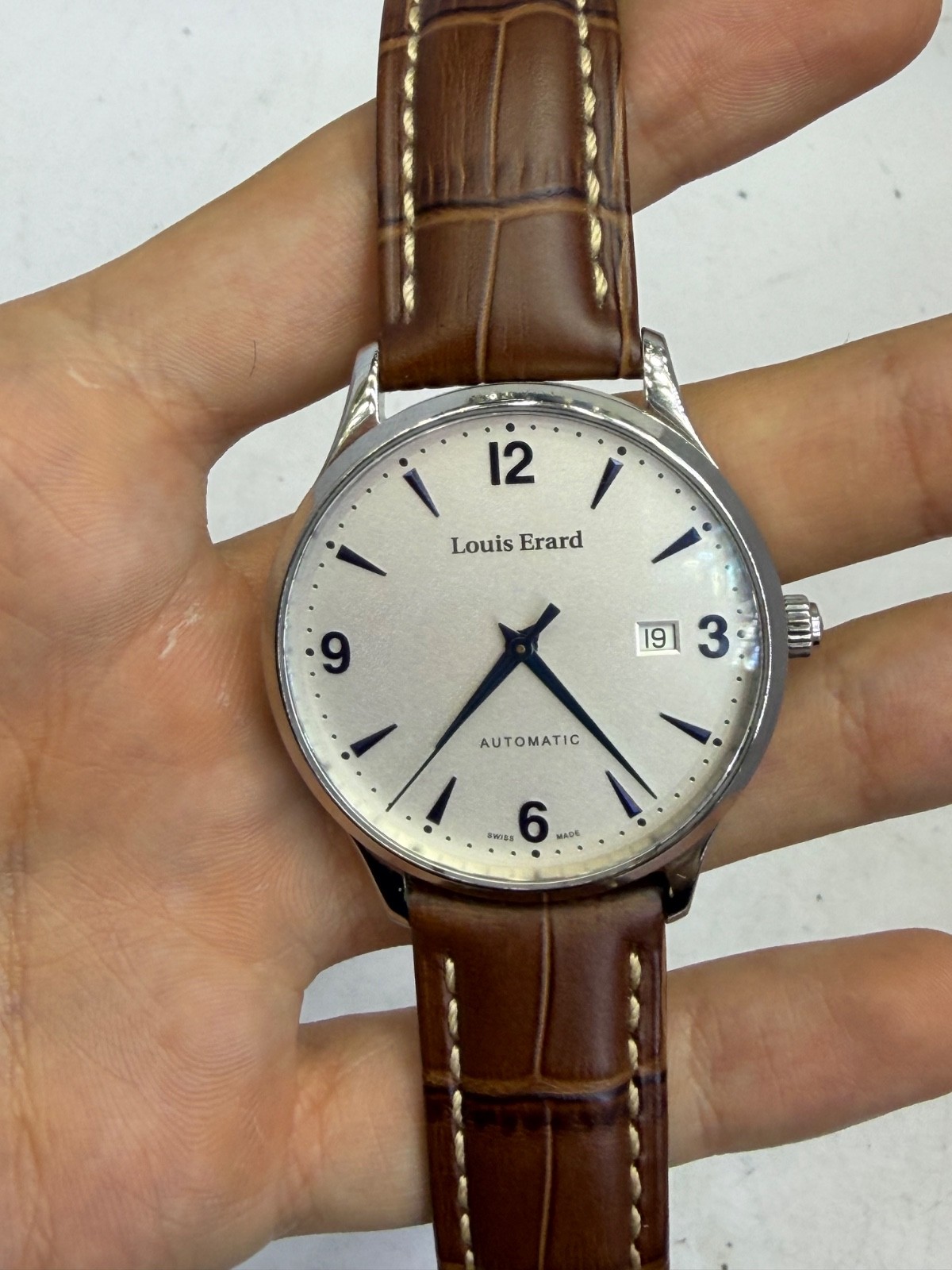 Louis Erard Automatic Swiss Made Men’s Watch Silver Dial Date Leather Strap