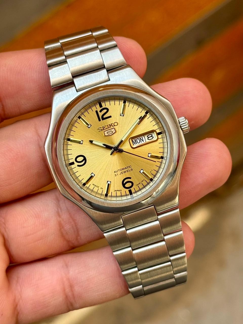 Seiko 5 SNKK55 Automatic Black Golden Day-Date Stainless Steel Men’s Watch